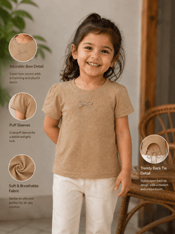  Brown Solid Half Sleeves Baby Regular Fit T-Shirt