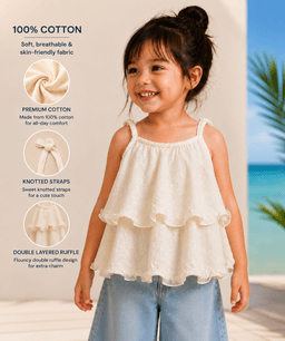  Beige Solid Sleeveless Baby Girls Relaxed Fit Frill Top