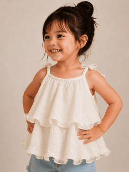  Beige Solid Sleeveless Baby Girls Relaxed Fit Frill Top