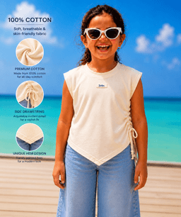 Cream Solid Ribbed Sleeveless Baby Girls Regular Fit Top
