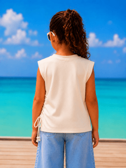 Cream Solid Ribbed Sleeveless Baby Girls Regular Fit Top