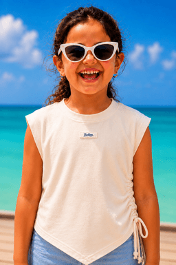Cream Solid Ribbed Sleeveless Baby Girls Regular Fit Top