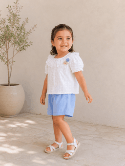 Cream White Floral Embroidered Baby Girls Top & Shorts Co-ord Set