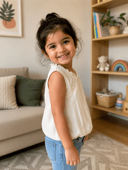  Baby Girls Sleeveless Textured Dress Top – Beige & Green