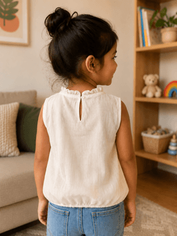  Baby Girls Sleeveless Textured Dress Top – Beige & Green