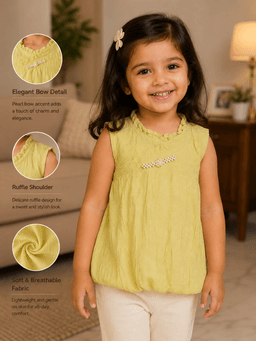  Baby Girls Sleeveless Textured Dress Top – Beige & Green
