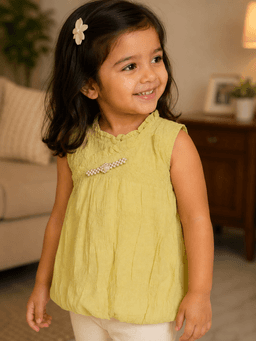  Baby Girls Sleeveless Textured Dress Top – Beige & Green
