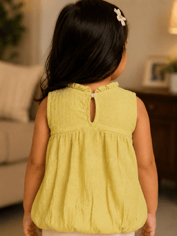  Baby Girls Sleeveless Textured Dress Top – Beige & Green