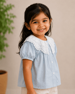 Baby Girls Puff Sleeve Fashion Top –  Blue
