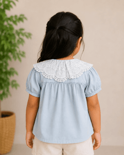 Baby Girls Puff Sleeve Fashion Top –  Blue