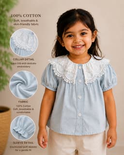 Baby Girls Puff Sleeve Fashion Top –  Blue