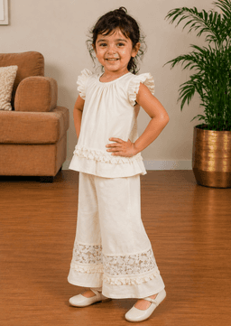  Baby Girls Embroidered Co-ord Set – Beige 