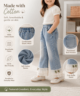  Baby Girls Flared Denim Pants – Light Blue