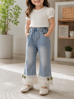 Baby Girls Flared Denim Pants – Light Blue