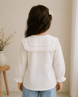 Baby Girls Lace Collar Full Sleeve Cotton Top – Yellow, Pink & White