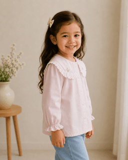 Baby Girls Lace Collar Full Sleeve Cotton Top – Yellow, Pink & White