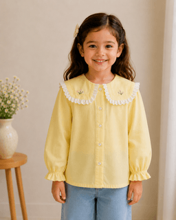 Baby Girls Lace Collar Full Sleeve Cotton Top – Yellow, Pink & White