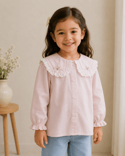Baby Girls Lace Collar Full Sleeve Cotton Top – Yellow, Pink & White