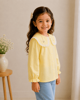 Baby Girls Lace Collar Full Sleeve Cotton Top – Yellow, Pink & White