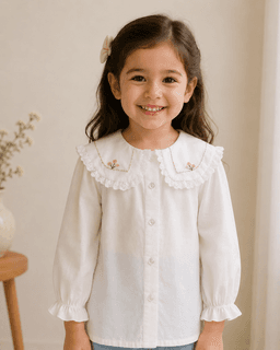 Baby Girls Lace Collar Full Sleeve Cotton Top – Yellow, Pink & White