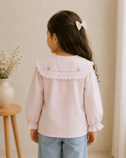 Baby Girls Lace Collar Full Sleeve Cotton Top – Yellow, Pink & White
