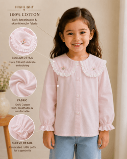 Baby Girls Lace Collar Full Sleeve Cotton Top – Yellow, Pink & White