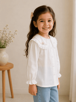 Baby Girls Lace Collar Full Sleeve Cotton Top – Yellow, Pink & White