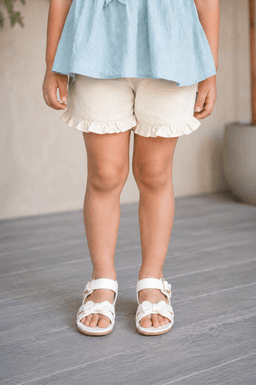Baby Girls Embroidered Top & Shorts Set – Blue /White & Brown/ Cream