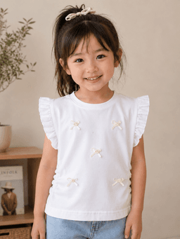 Baby Girls Embroidered Frill Sleeve Top – White