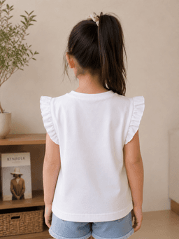 Baby Girls Embroidered Frill Sleeve Top – White