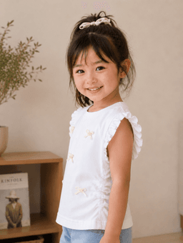 Baby Girls Embroidered Frill Sleeve Top – White