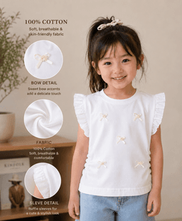 Baby Girls Embroidered Frill Sleeve Top – White
