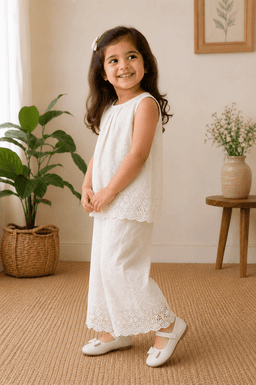 Baby Girls Lace Coord Set with Capri Pant – Beige