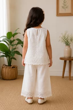 Baby Girls Lace Coord Set with Capri Pant – Beige