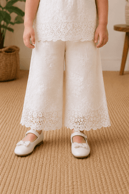 Baby Girls Lace Coord Set with Capri Pant – Beige