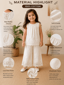 Baby Girls Lace Coord Set with Capri Pant – Beige