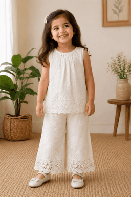 Baby Girls Lace Coord Set with Capri Pant – Beige