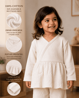 Baby Girls Full Sleeve Textured Peplum Top – Beige