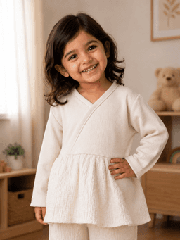 Baby Girls Full Sleeve Textured Peplum Top – Beige