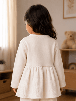 Baby Girls Full Sleeve Textured Peplum Top – Beige