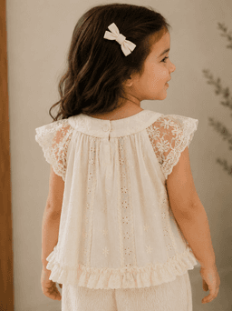 Baby Girls Lace Frill Sleeveless Fashion Top – Beige