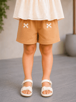 Baby Girls Embroidered Top & Shorts Set – Cream &Pink/Brown