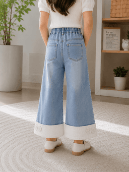 Baby Girls Washed Denim Jeans with Folded Hem – Light Blue