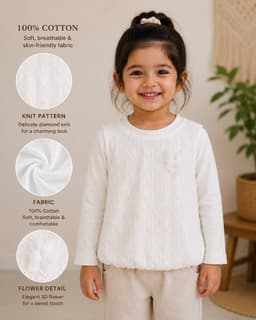 Kids Textured Cotton Blend Casual Top – Cream