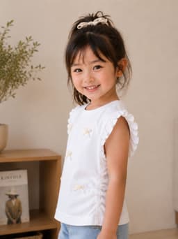 Peppy Orange Baby Girls Embroidered Sleeveless Frill Top | Soft Cotton Blend | White