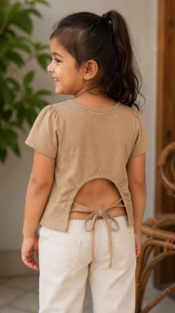 Peppy Orange Baby Girls Cotton Blend Bow Detail Half Sleeve Top | Camel Brown