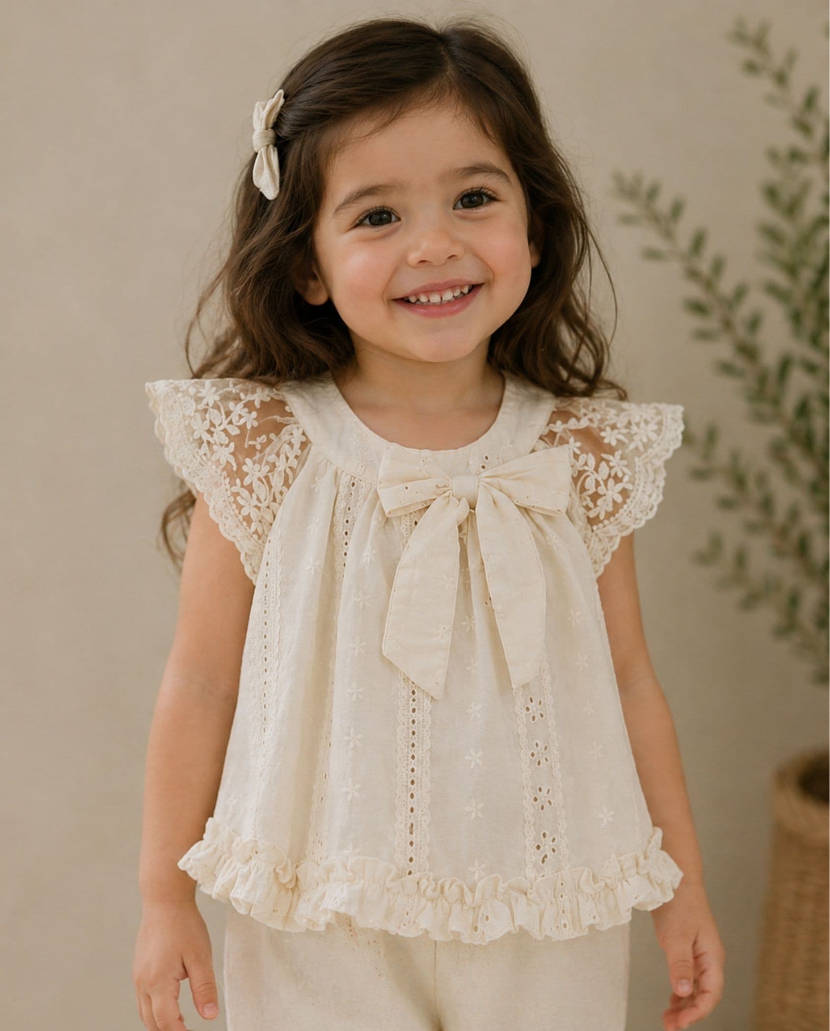 Peppy Orange Baby Girls Textured Full Sleeve Fashion Top | White Cotton Blend