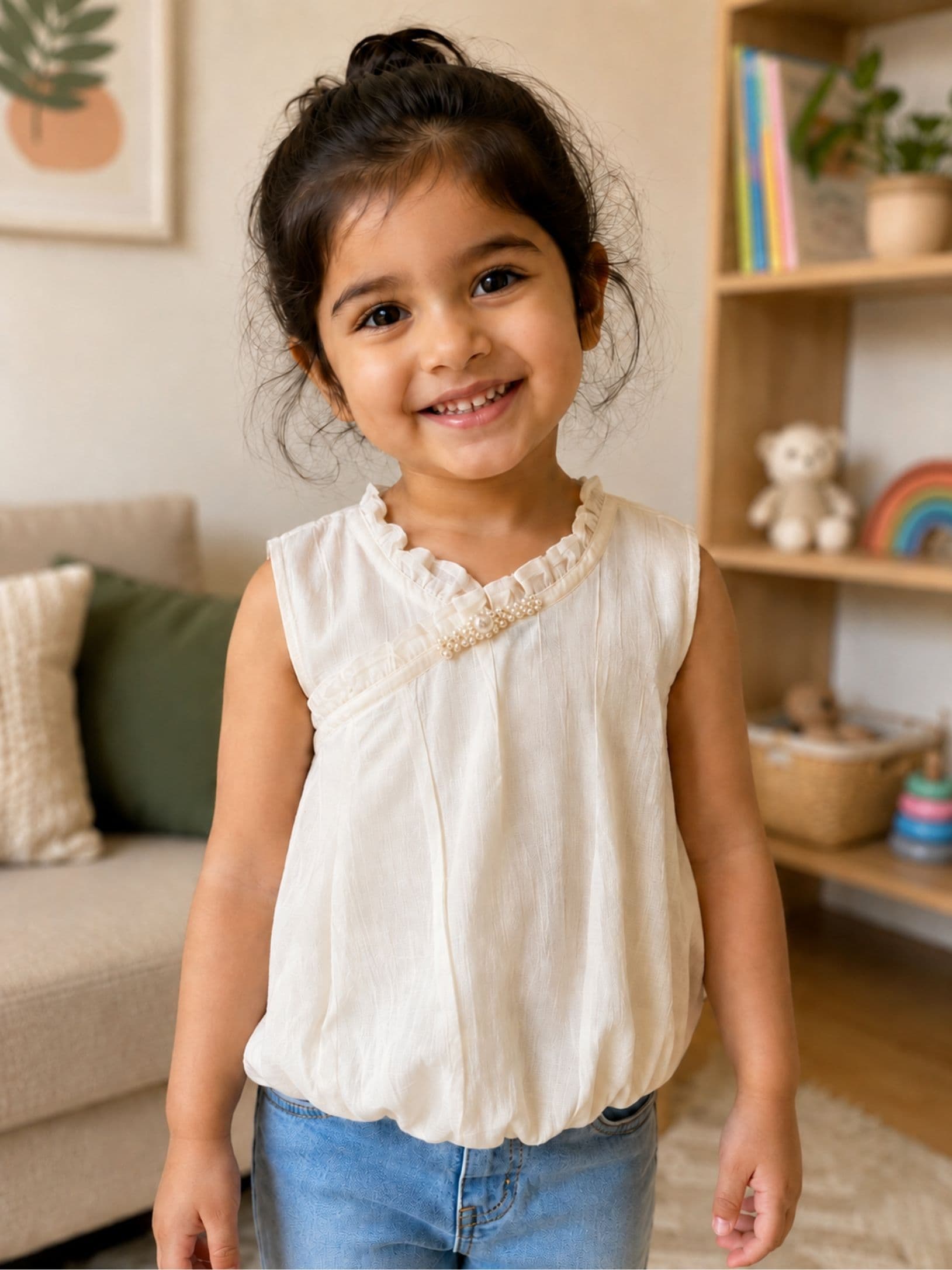 Peppy Orange Baby Girls Textured Sleeveless Bubble Hem Top