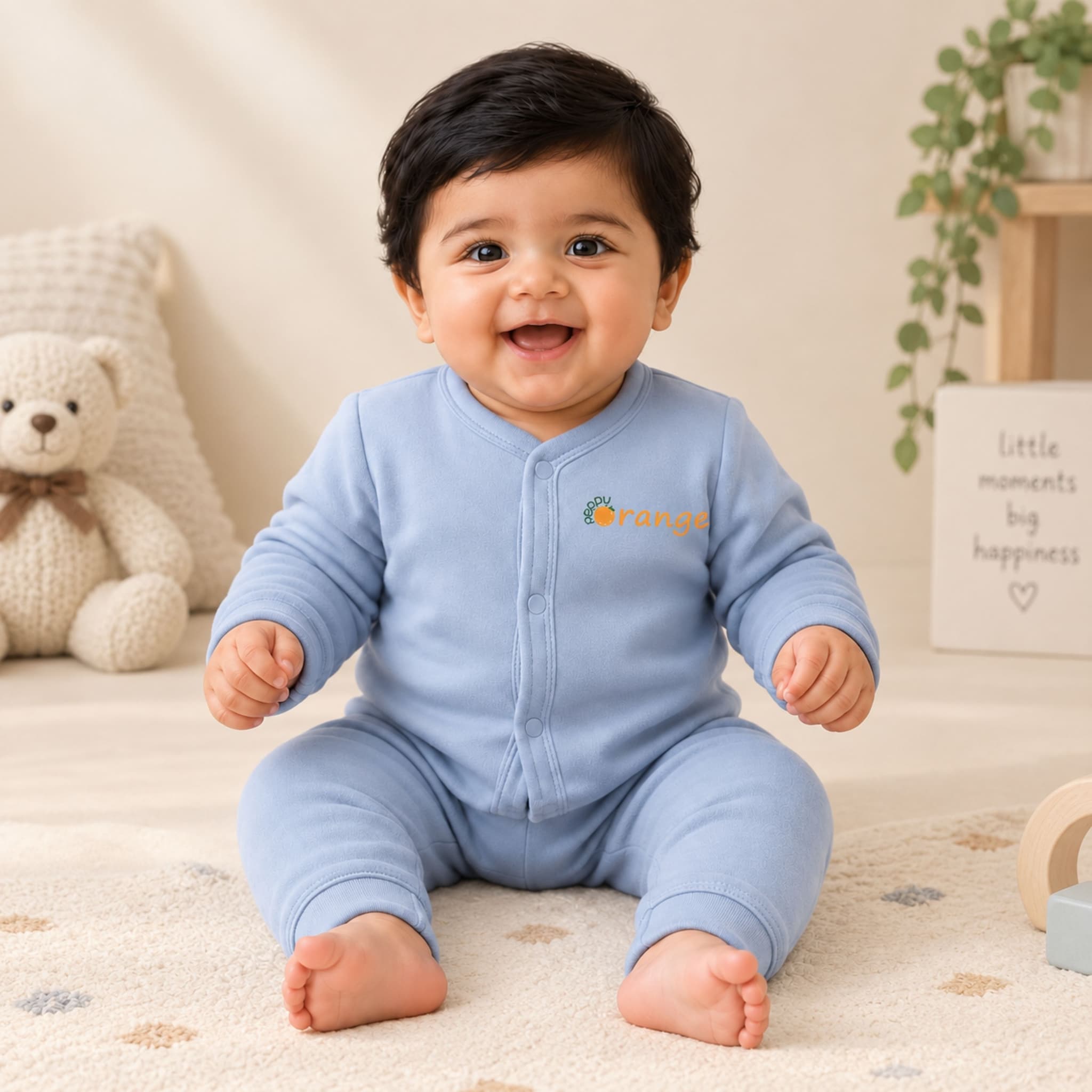 Peppy Orange Kids Thermal Set for Boys & Girls | Winter Wear Innerwear Set | Ultra-Soft Cotton Warm Thermal Top & Bottom | Blue