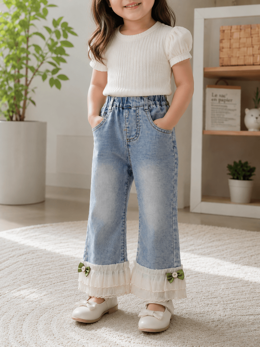 Baby Girls Flared Denim Pants – Light Blue